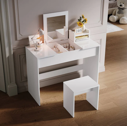 SONNI wit kaptafel met inklapbare spiegel en kruk