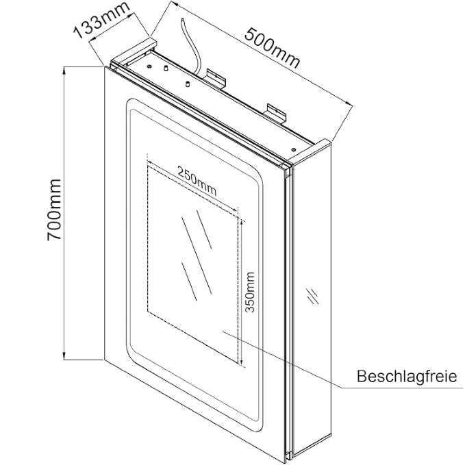 SONNI spiegelkast voor badkamer 50 × 70 cm met verlichting en stopcontact