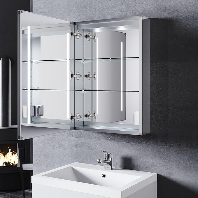 SONNI spiegelkast voor badkamer 50 × 70 cm met verlichting en stopcontact
