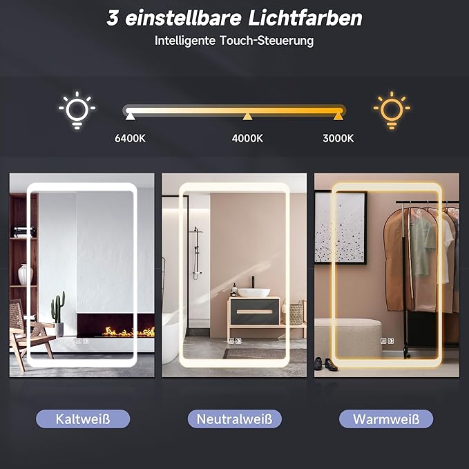 SONNI spiegelkast voor badkamer 50 × 70 cm met verlichting en stopcontact