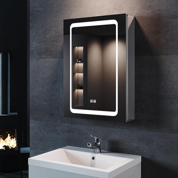 SONNI spiegelkast voor badkamer 50 × 70 cm met verlichting en stopcontact