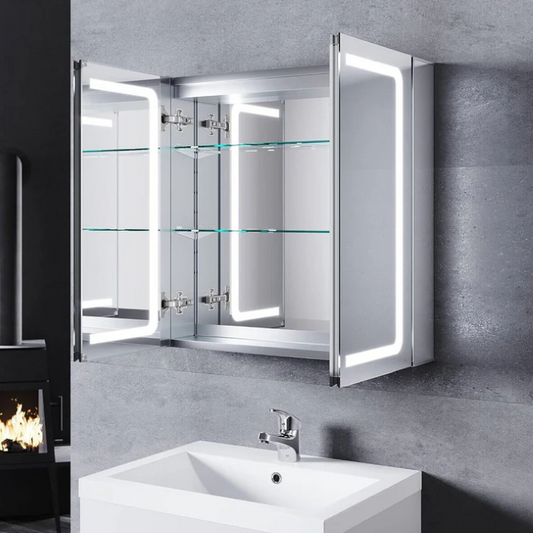 SONNI Spiegelkast met verlichting 65cm 2 deuren-condensvrij-aluminium