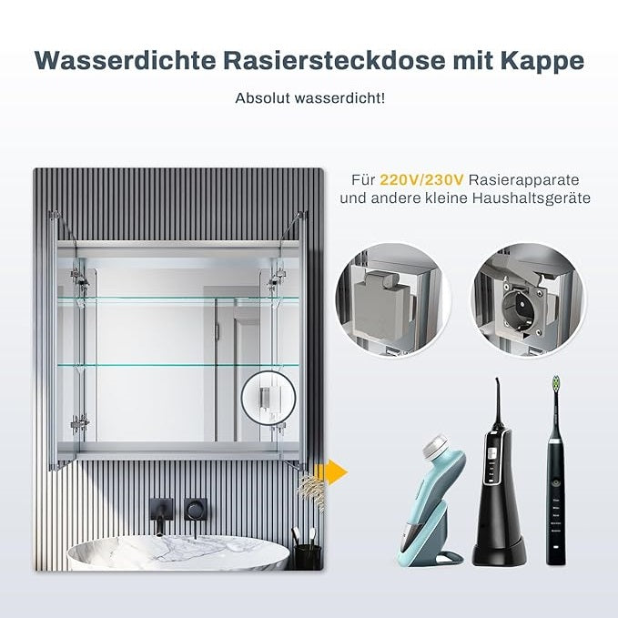 SONNI Spiegelkast met verlichting 65cm 2 deuren-condensvrij-aluminium