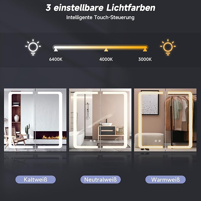 SONNI Spiegelkast badkamer met verlichting 65 cm breed anti-condens met stopcontact