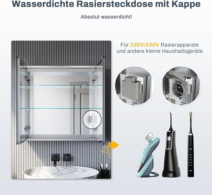 SONNI Spiegelkast badkamer met verlichting 65 cm breed anti-condens met stopcontact