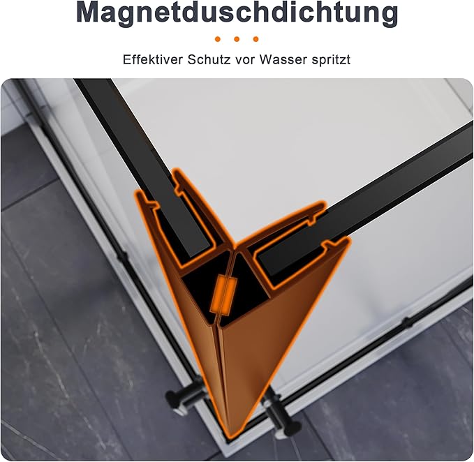Sonni Douchecabine, Hoekinstap, zwarte douchevouwdeur, 6 mm glazen vouwdouche, hoogte 195 cm
