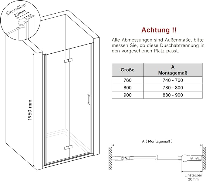 SONNI Douchedeur 76 x 195 cm Vouwdeur 6 mm veiligheidsglas anti kalk - chroom