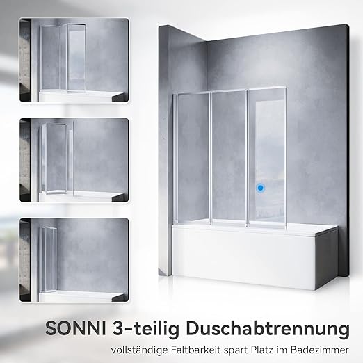 SONNI 3 delige badklapwand 130 x 140 cm 4 mm nano helder glas