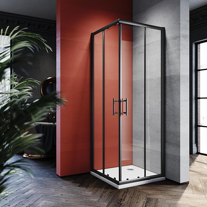 SONNI Douchecabine -70 x 70 cm - hoekinstap - helder glas - profiel - zwart