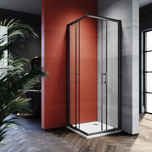 SONNI Douchecabine -70 x 70 cm - hoekinstap - helder glas - profiel - zwart