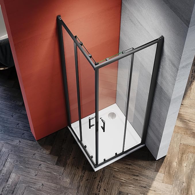 SONNI Douchecabine -70 x 70 cm - hoekinstap - helder glas - profiel - zwart
