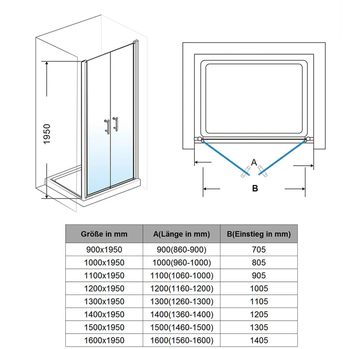 SONNI Pendeldeur 5mm veiligheidsglas 80-120cm chroom