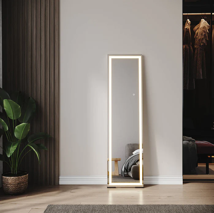 SONNI staande spiegel met aanraakschakelaar, grote dimbare staande make-upspiegel 150 x 40 cm
