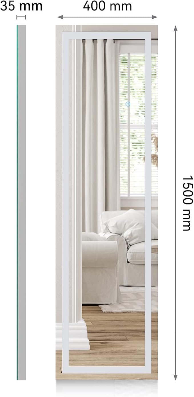SONNI staande spiegel met aanraakschakelaar, grote dimbare staande make-upspiegel 150 x 40 cm