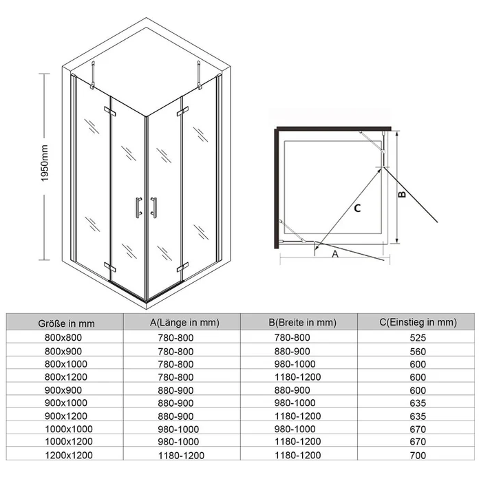 SONNI Douchecabine 80 x 80 cm, hoekinstap, helder glas - profiel - chroom