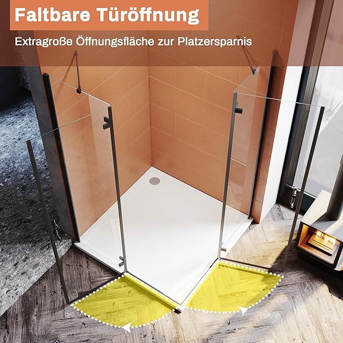 Sonni Douchecabine met klapdeuren 6 mm nano-Esg-glas, scharnierdeur, zonder frame 195 cm hoog