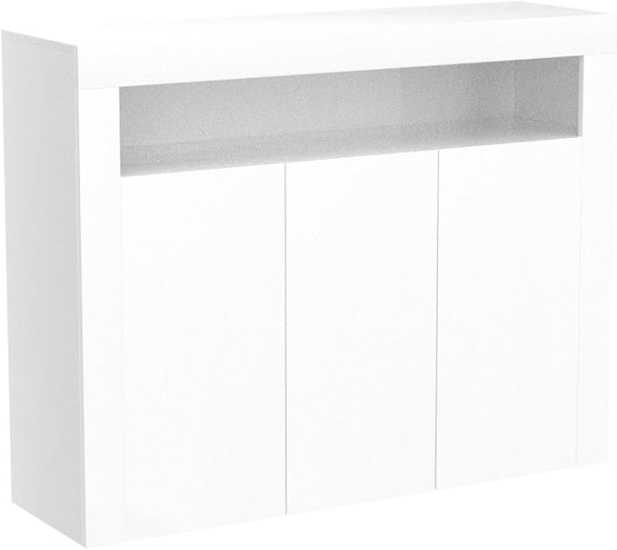 SONNI Dressoir wit hoogglans met LED-verlichting en 3 schuifdeuren 120 cm breed