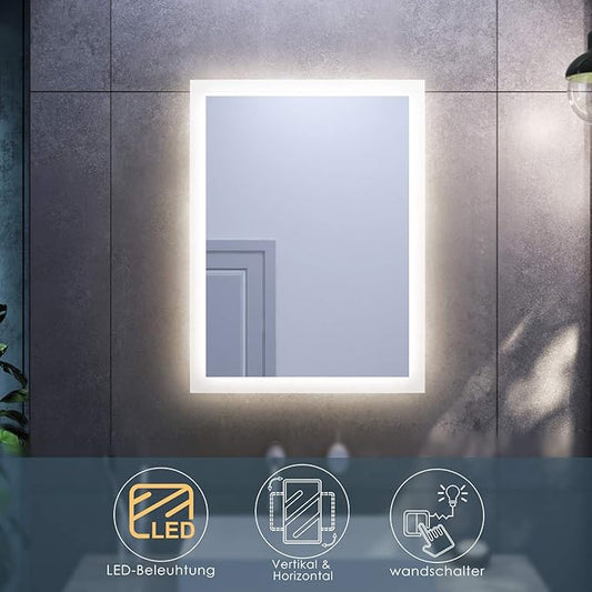 SONNI Badkamer spiegel met ledverlichting, 80 x 60 cm, warmwit