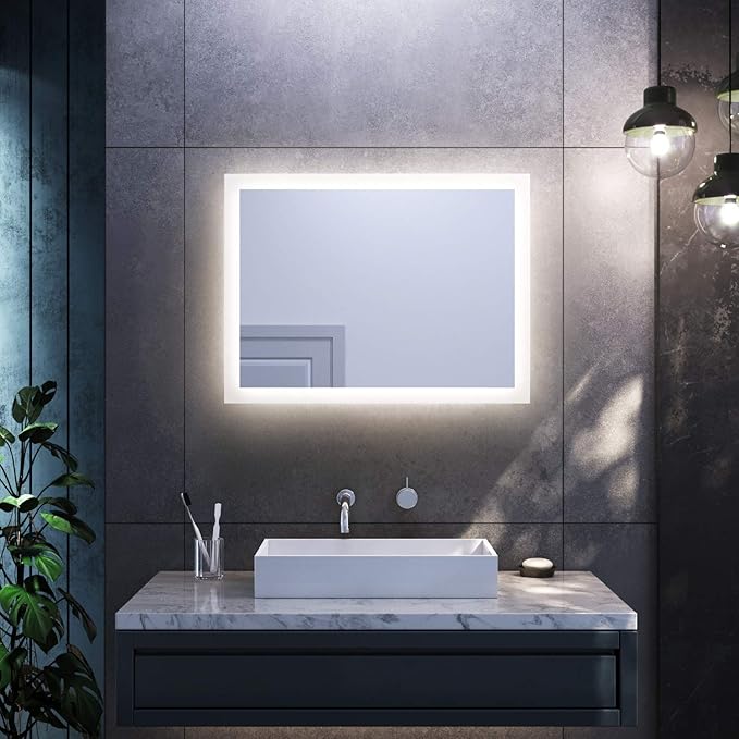 SONNI Badkamer spiegel met ledverlichting, 80 x 60 cm, warmwit