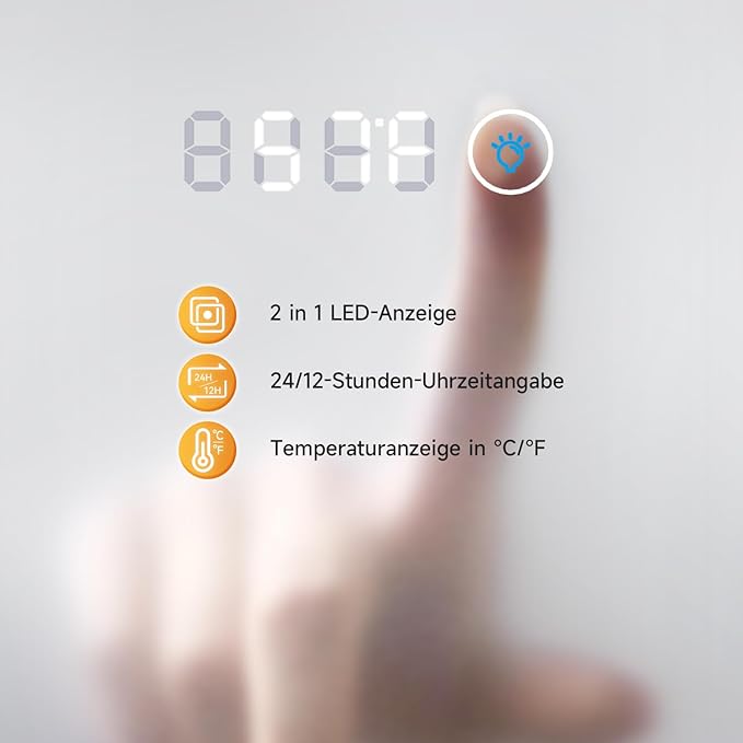 SONNI Spiegel met verlichting 120 x 60 cm, met klok en temperatuurweergave