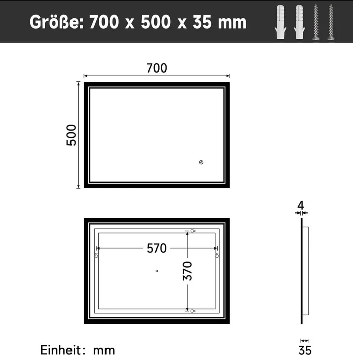 SONNI Badkamerspiegel met verlichting, condensvrij 70x50/80x60/100x60cm