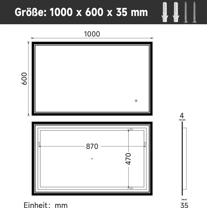 SONNI Badkamerspiegel met verlichting, condensvrij 70x50/80x60/100x60cm