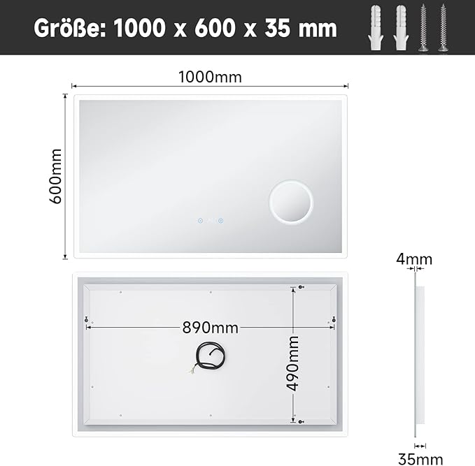 SONNI spiegel 100 x 60 cm met LED verlichting 3 instelbare lichtkleuren