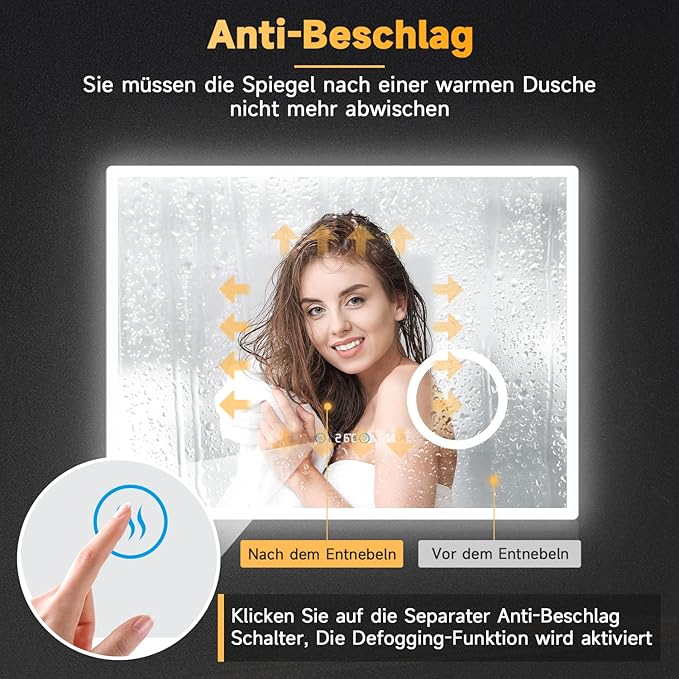 SONNI Squared Badkamerspiegel 80x60 met LED verlichting en touch schakelaar