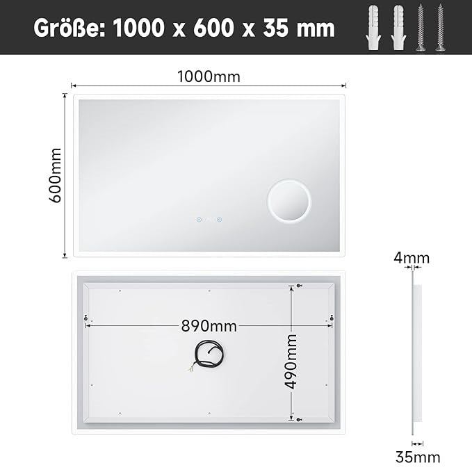 SONNI Squared Badkamerspiegel 80x60 met LED verlichting en touch schakelaar
