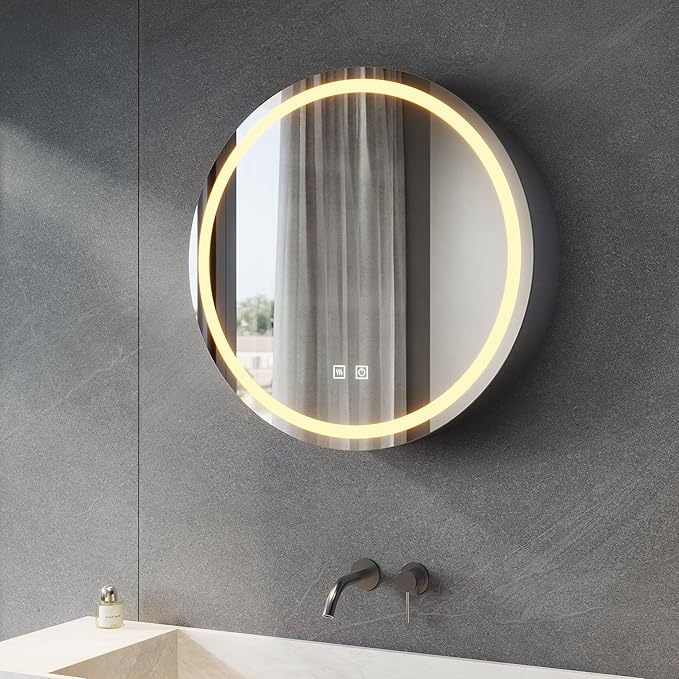 SONNI 60 cm Rond Badkamer Spiegelkast met verlichting, 3 instelbare lichtkleuren, condensvrij