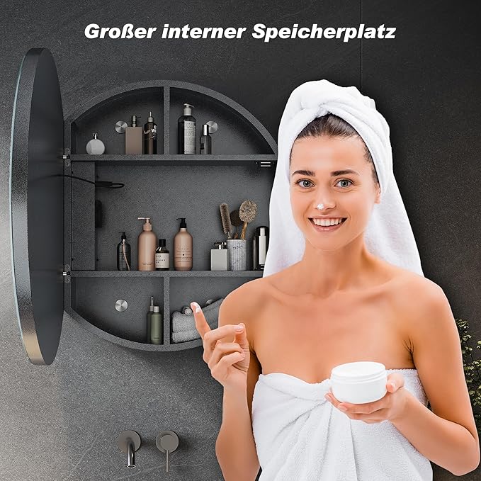 SONNI 60 cm Rond Badkamer Spiegelkast met verlichting, 3 instelbare lichtkleuren, condensvrij