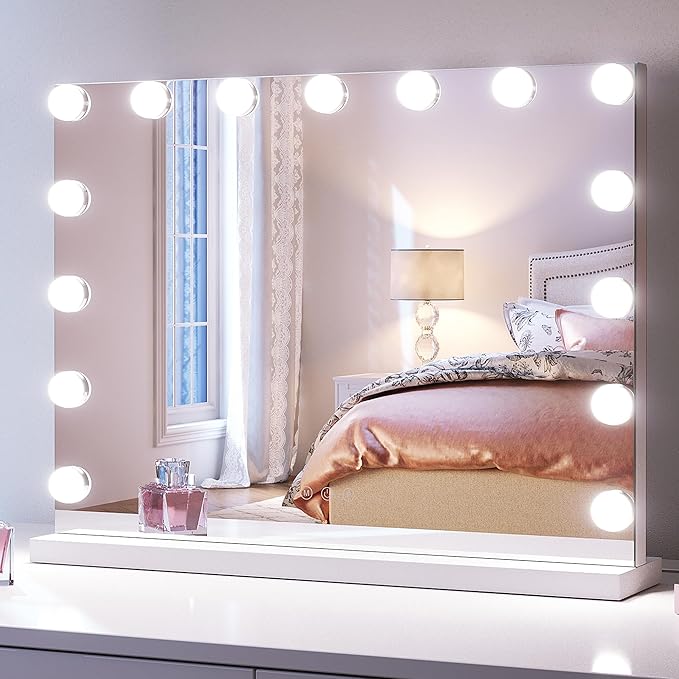 SONNI Hollywood Make-upspiegel, 58 x 46 cm, met 15 LED licht grote make-upspiegel