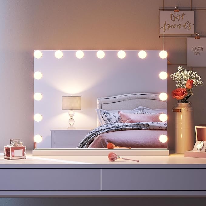 SONNI Hollywood Make-upspiegel, 58 x 46 cm, met 15 LED licht grote make-upspiegel