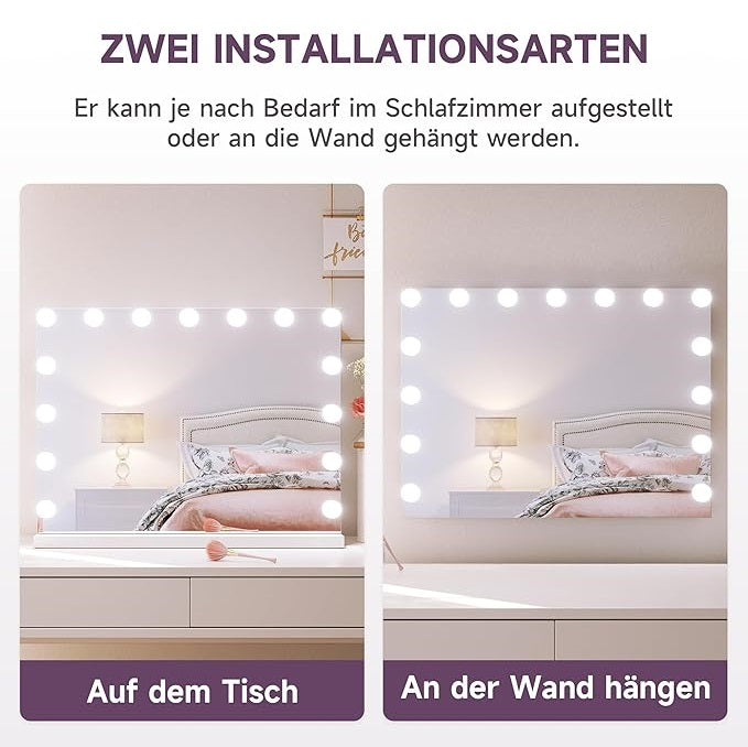 SONNI Hollywood Make-upspiegel, 58 x 46 cm, met 15 LED licht grote make-upspiegel
