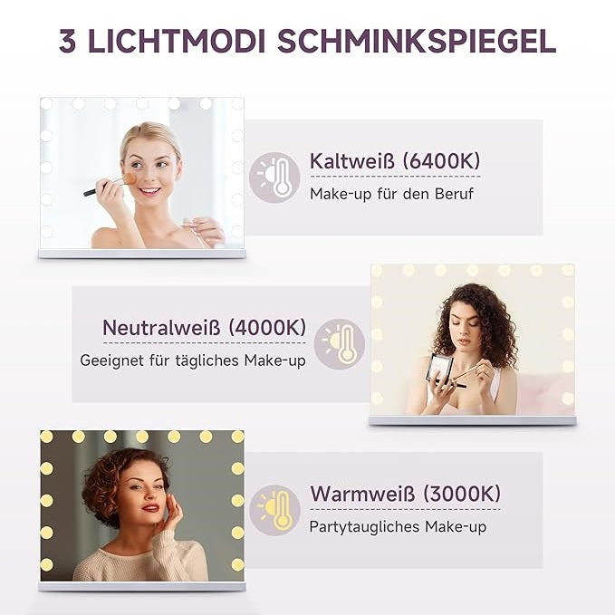 SONNI Hollywood Make-upspiegel, 58 x 46 cm, met 15 LED licht grote make-upspiegel
