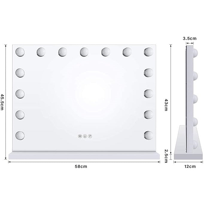 SONNI Hollywood Make-upspiegel, 58 x 46 cm, met 15 LED licht grote make-upspiegel