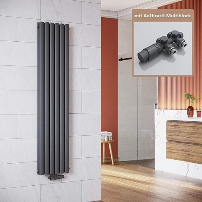 ELEGANT designradiator verticaal dubbel middenaansluiting 1600x354mm 1104W antraciet