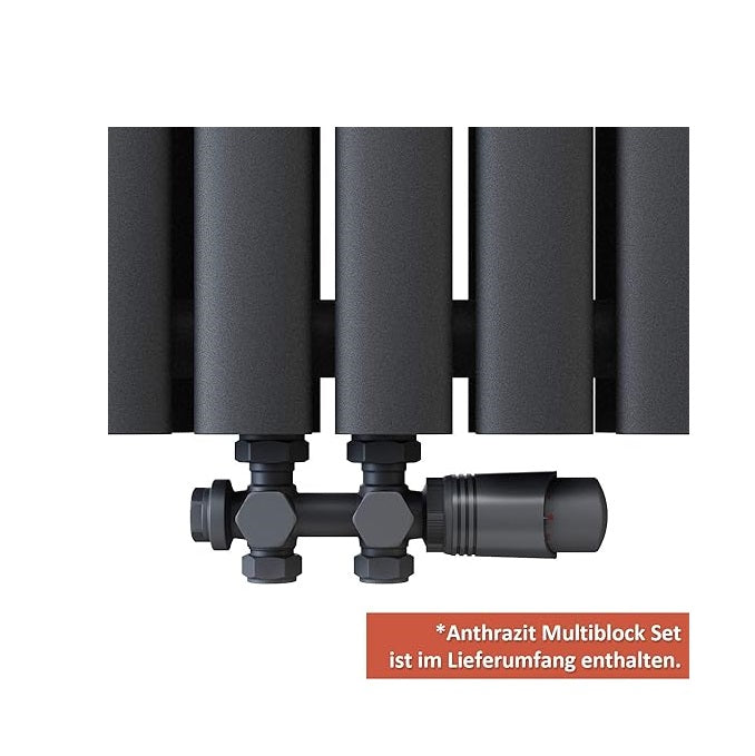 ELEGANT designradiator verticaal dubbel middenaansluiting 1600x354mm 1104W antraciet