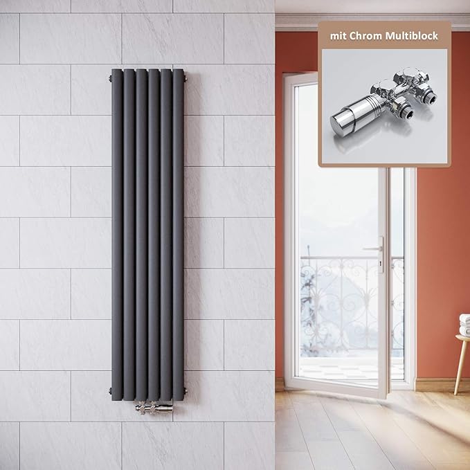 ELEGANT designradiator verticaal dubbel middenaansluiting 1600x354mm 1104W antraciet