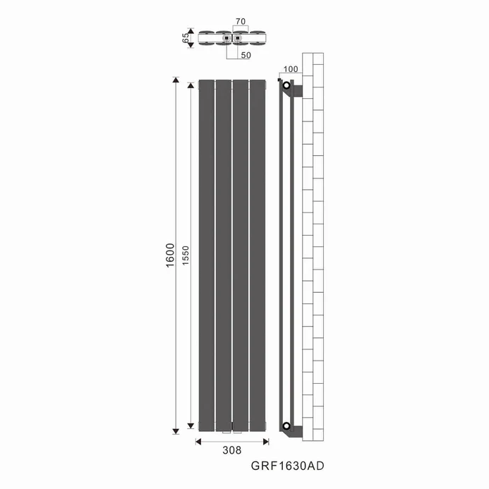 ELEGANT designradiator verticaal dubbel 1600x308 mm 920W Antraciet