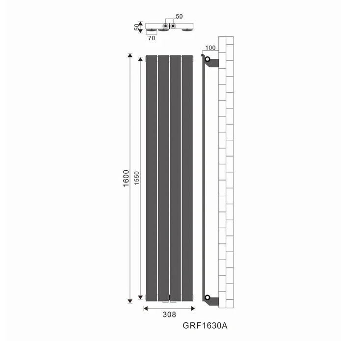 ELEGANT designradiator verticaal dubbel 1600x308 mm 920W Antraciet