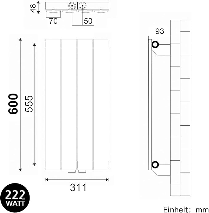 ELEGANT Radiator wit 600 x 311 mm met eenlaags 222W