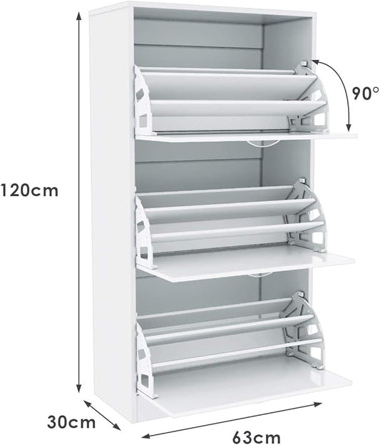 SONNI Schoenenkast 3 vakken, wit,120x63x30cm