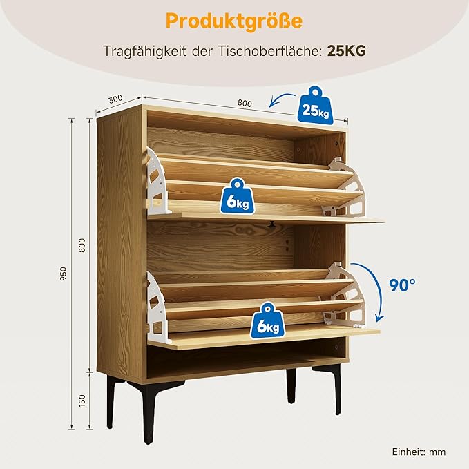 SONNI Schoenenkast 2 vakken 80 x 30 x 95 cm eikenkleur