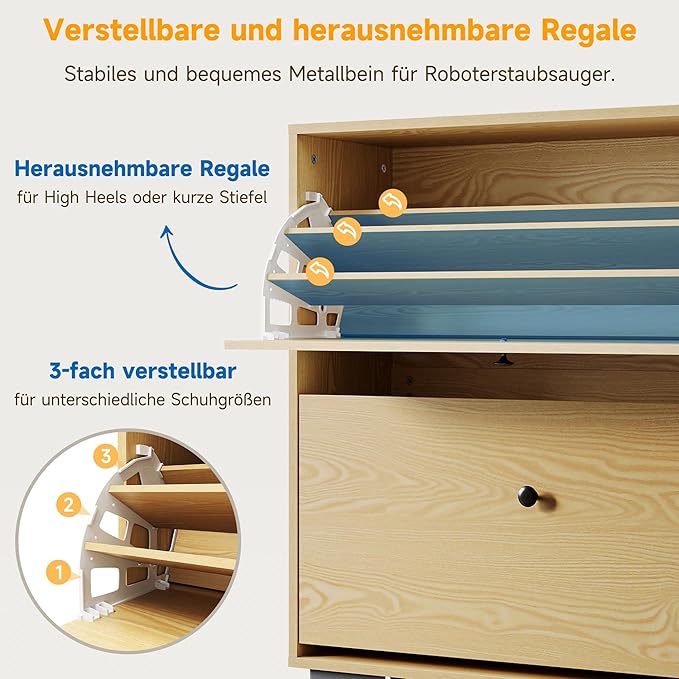 SONNI Schoenenkast 2 vakken 80 x 30 x 95 cm eikenkleur