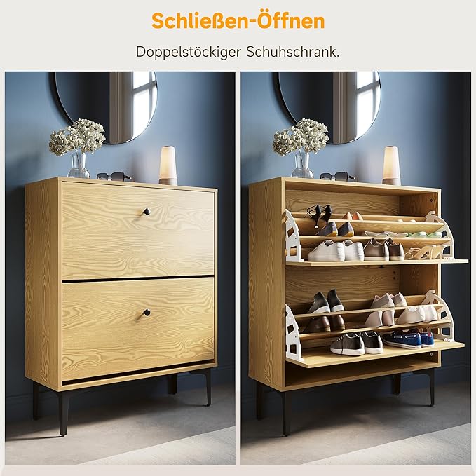 SONNI Schoenenkast 2 vakken 80 x 30 x 95 cm eikenkleur