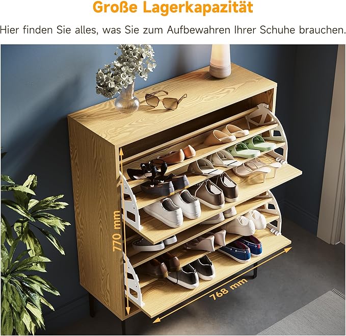 SONNI Schoenenkast 2 vakken 80 x 30 x 95 cm eikenkleur
