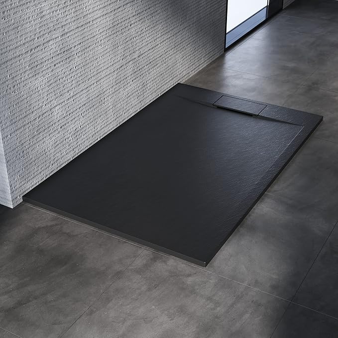 SONNI Douchebak 120x90 zwart 32 mm platte douchebak en antislip structuur inclusief sifon