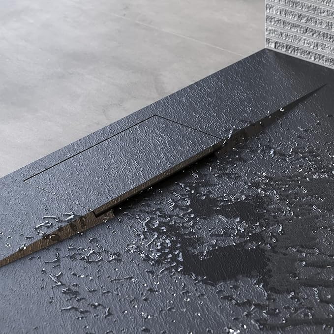 SONNI Douchebak 120x90 zwart 32 mm platte douchebak en antislip structuur inclusief sifon