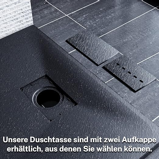 SONNI Douchebak leisteenlook en antislip structuur zwart, inclusief sifon
